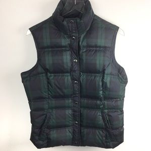 Quilted Plaid Puffer Vest Navy & Green Down M